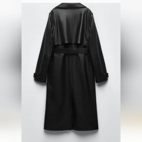 ZARA Double Breasted Faux Leather Trench Coat